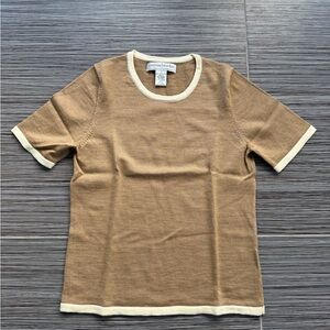 Sutton Studio 100% merino wool Brown Tee with Cream Trim size small NWOT